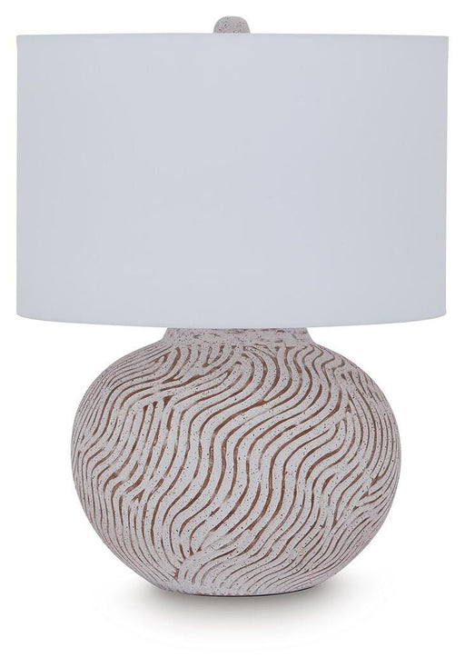 Ashley Furniture Vien table lamp with a sleek base and fabric shade, perfect for modern living room or bedroom decor.