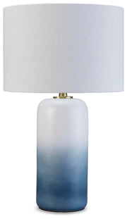 Ashley Furniture Lemrich Lamp Set featuring two stylish table lamps with beige shades and dark bronze bases.