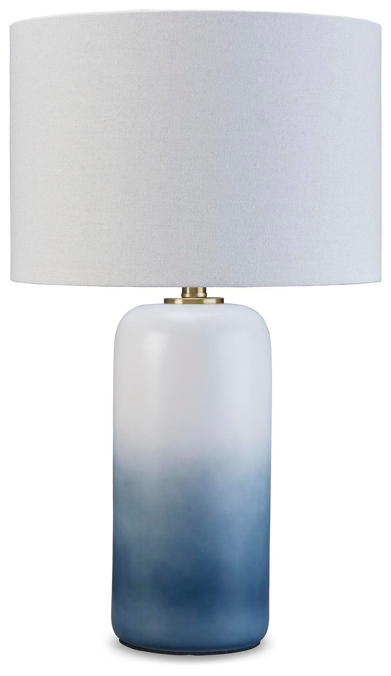 Ashley Furniture Lemrich Lamp Set featuring two stylish table lamps with beige shades and dark bronze bases.