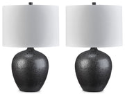 Ashley Furniture Ladstow table lamp set with two stylish lamps featuring neutral shades and modern bases.