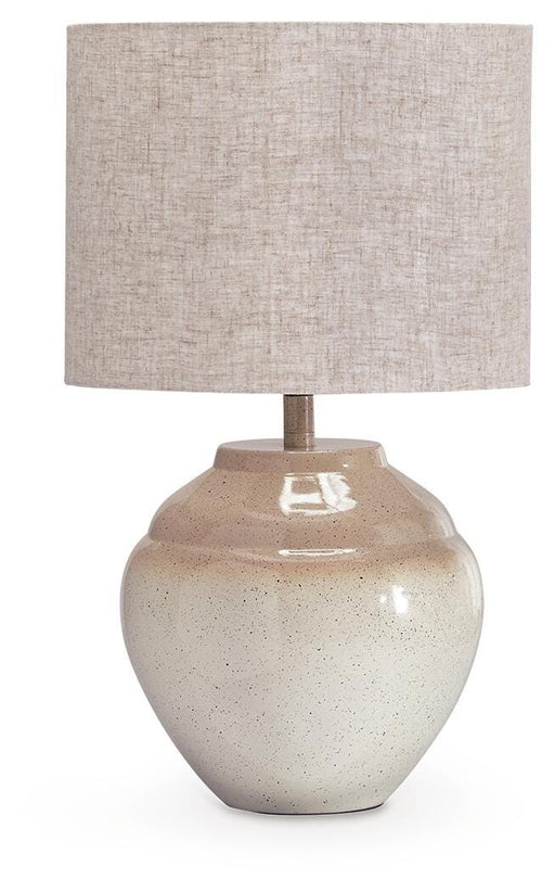 Ashley Furniture Waldish table lamp with a sleek base and fabric shade, perfect for modern home decor.