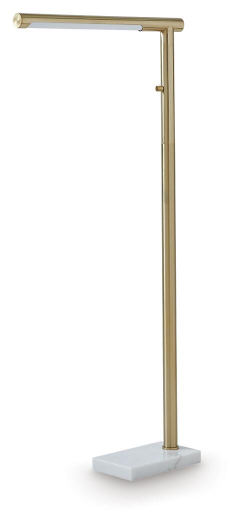 Ashley Furniture Santiford floor lamp with a sleek, modern design and a tall standing structure for stylish lighting.