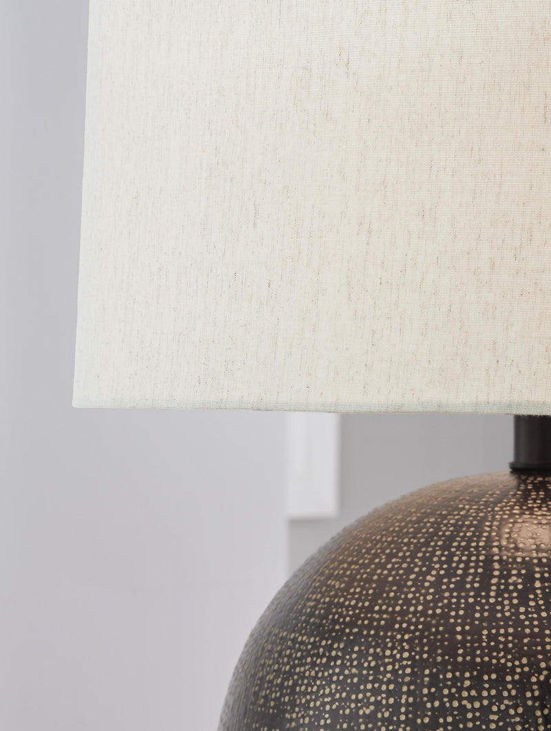Ashley Furniture Hambell Lamp Set with detailed fabric shades, modern table lamps for living room or bedroom decor.