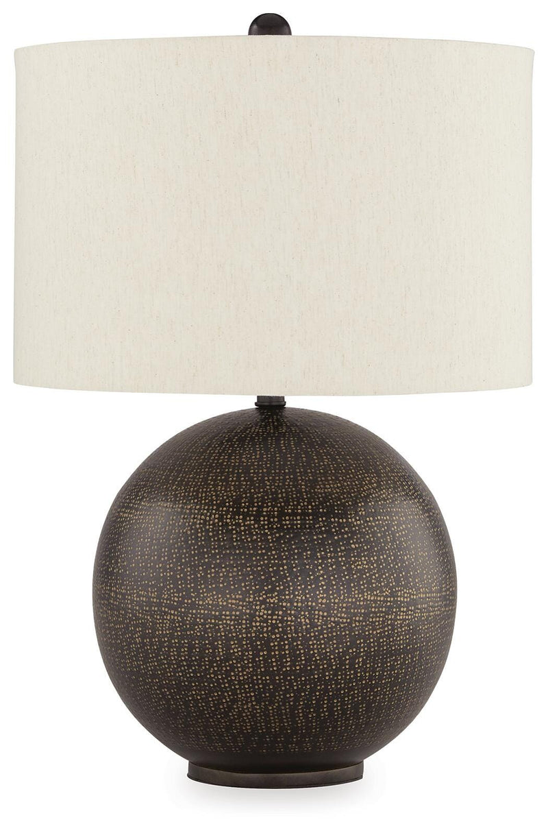 Ashley Furniture Hambell table lamp with a sleek base and fabric shade, perfect for modern living room or bedside decor.