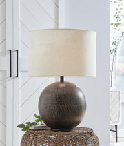Ashley Furniture Hambell Lamp Set featuring two stylish table lamps with neutral fabric shades and modern design.