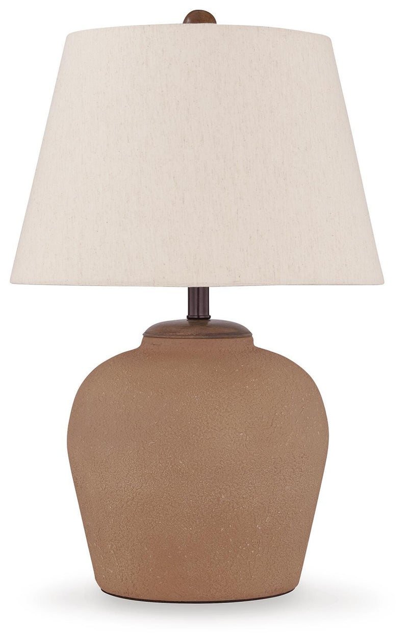 Ashley Furniture Scantor Lamp Set featuring two stylish table lamps with fabric shades and modern bases.