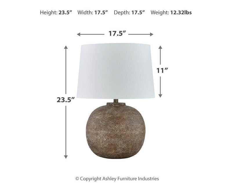 Neavesboro table lamp set by Ashley Furniture featuring two elegant lamps with fabric shades and decorative bases.
