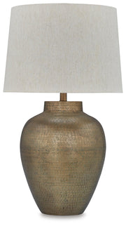 Ashley Furniture Madney Lamp Set with two stylish table lamps featuring modern bases and fabric shades.