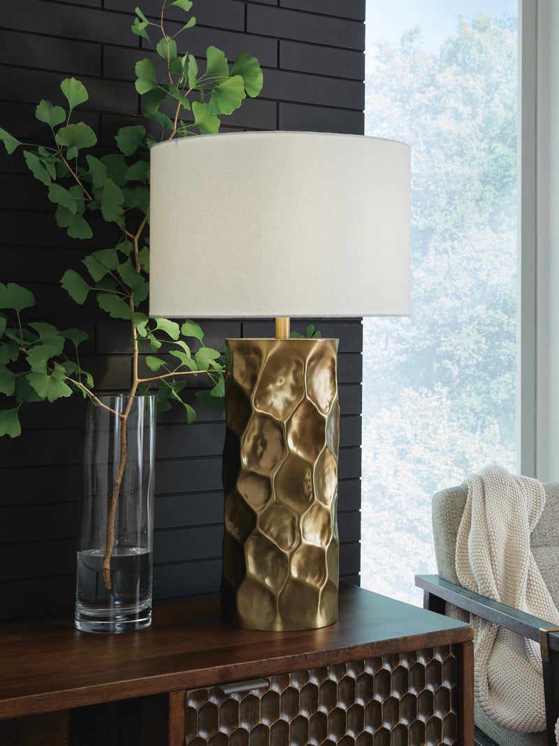 Ashley Furniture Marshawn table lamp with a sleek design and fabric shade, perfect for living room or bedside lighting.