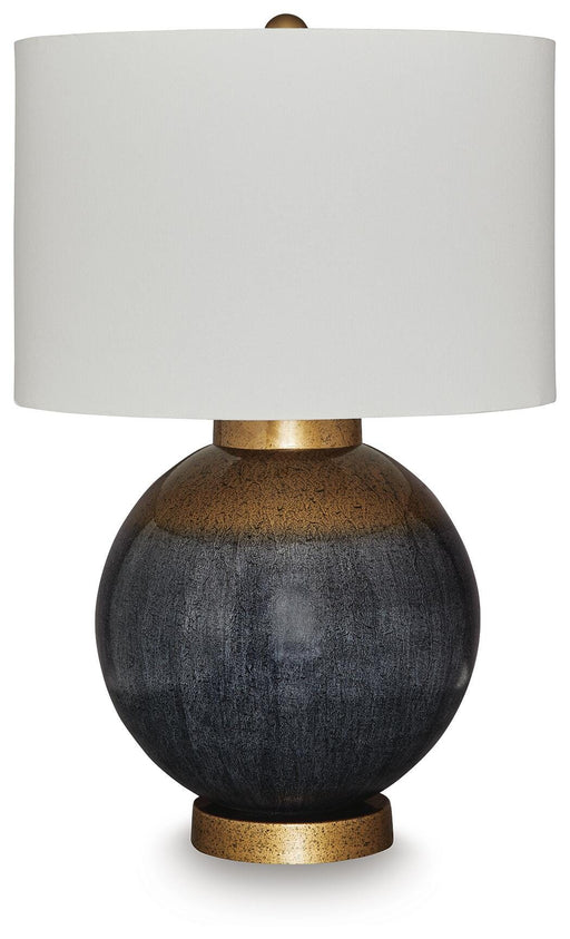 Ashley Furniture Adara table lamp with a sleek design, featuring a textured base and a neutral lampshade.