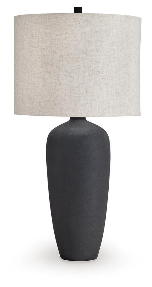 Ashley Furniture Ryenburg table lamp with a sleek base and fabric shade, perfect for living room or bedside lighting.