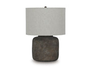 Ashley Furniture Zandophen table lamp with beige fabric shade and dark wood base, perfect for living room or bedside decor.
