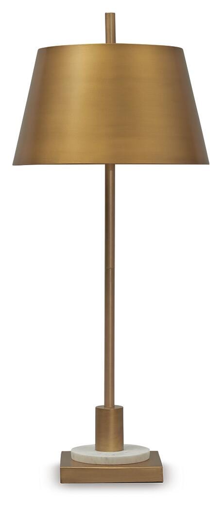 Ashley Furniture Fritzburn table lamp with a classic design, featuring a sturdy base and a fabric shade for warm lighting.