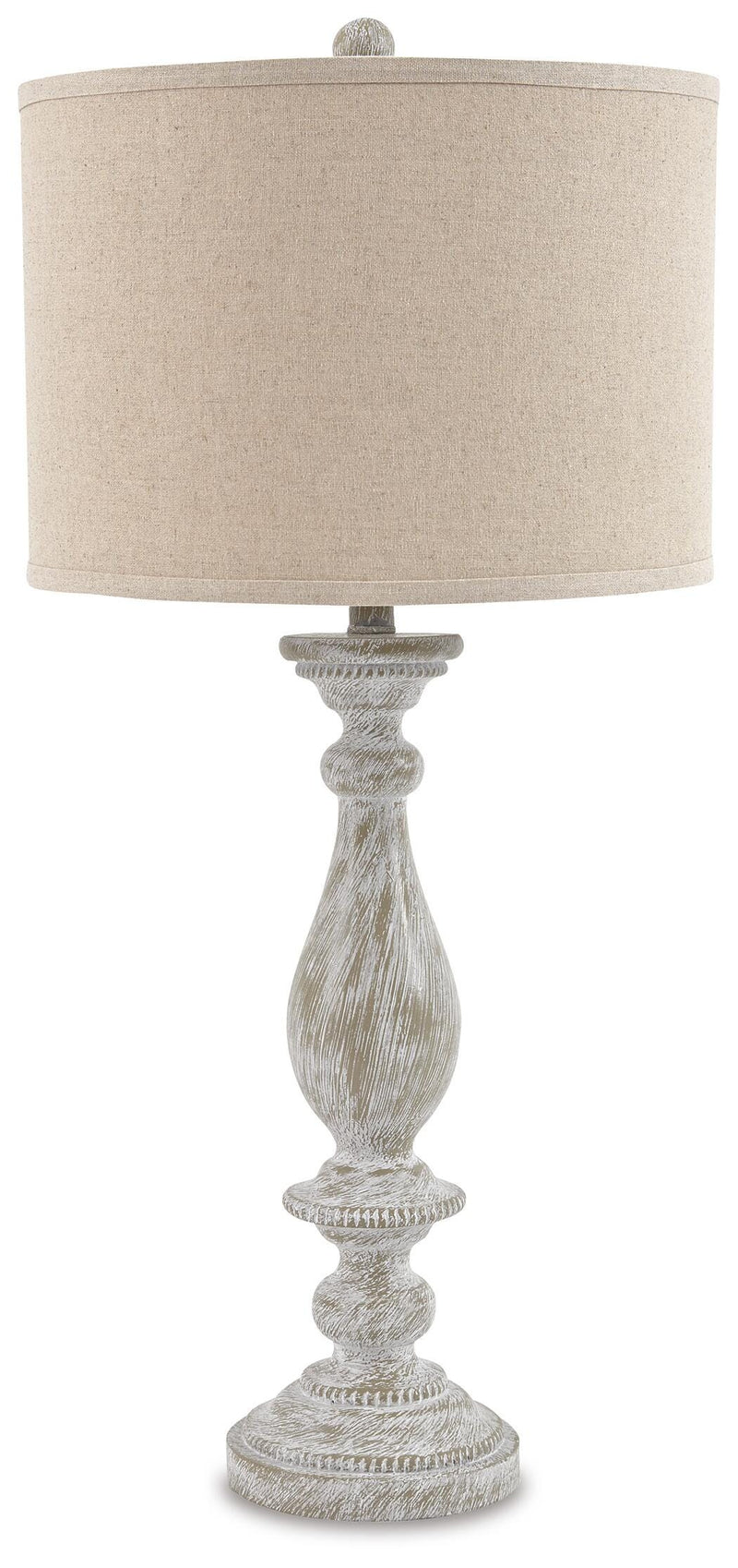Ashley Furniture Bernadate lamp set featuring two elegant floor lamps with fabric shades and brushed nickel finish.