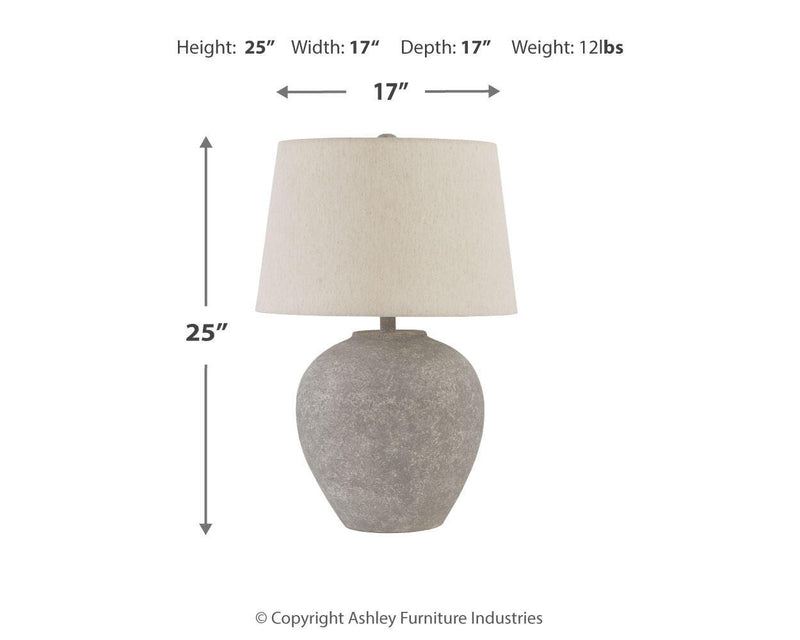 Ashley Furniture Dreward table lamp set featuring two modern lamps with beige shades and sleek bases.