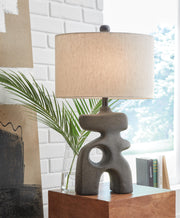 Ashley Furniture Danacy table lamp set featuring two elegant lamps with fabric shades and a modern design.