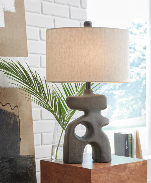 Ashley Furniture Danacy table lamp set featuring two elegant lamps with fabric shades and a modern design.