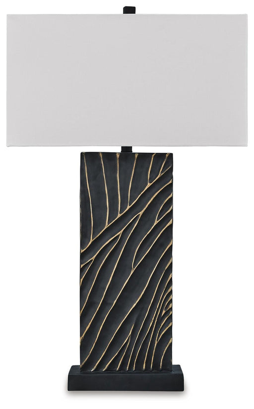 Ashley Furniture Bartlen table lamp with a sleek base and fabric shade, perfect for living room or bedroom decor.