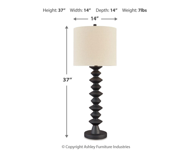 Luanndon table lamp set by Ashley Furniture featuring two elegant lamps with fabric shades and wooden bases for living room decor