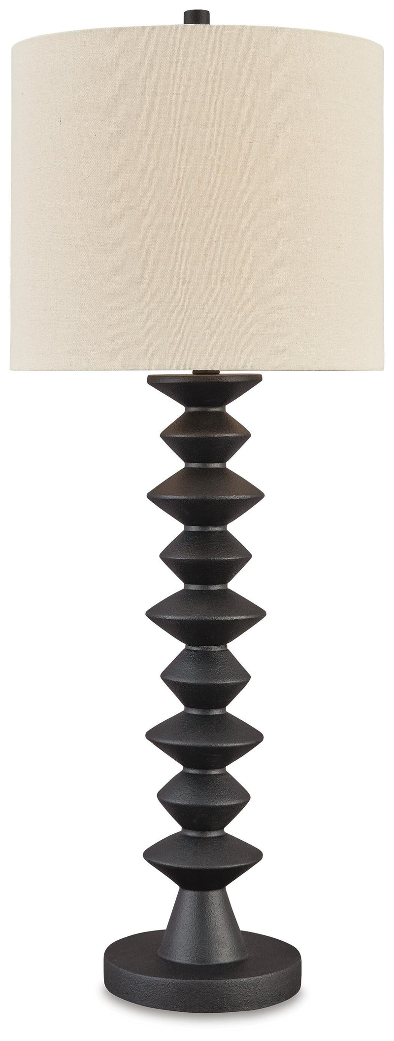 Set of two Ashley Furniture Luanndon table lamps with beige fabric shades and wooden bases, ideal for living room or bedroom decor.