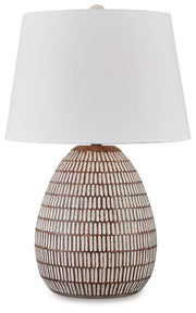Ashley Furniture Darrich table lamp set with two stylish lamps featuring neutral shades and modern bases.