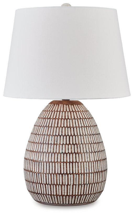 Ashley Furniture Darrich Table Lamp with a sleek design and fabric shade, perfect for enhancing home decor.