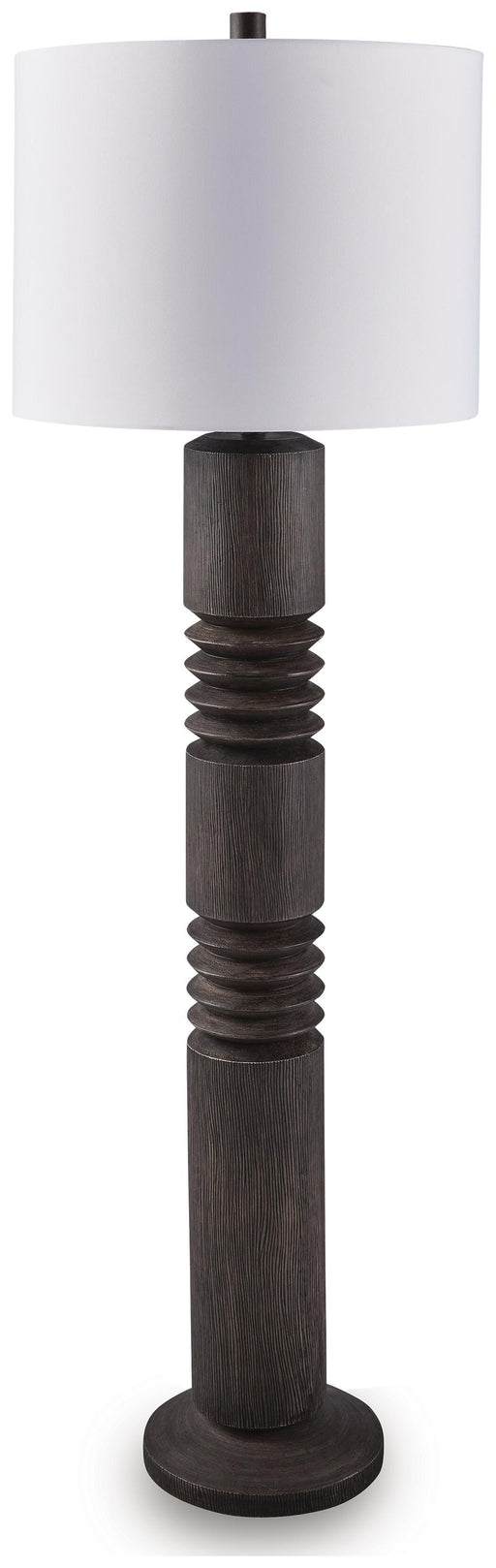 Ashley Furniture Fainwell floor lamp with a sleek design, featuring a tall stand and a stylish lampshade for modern lighting.