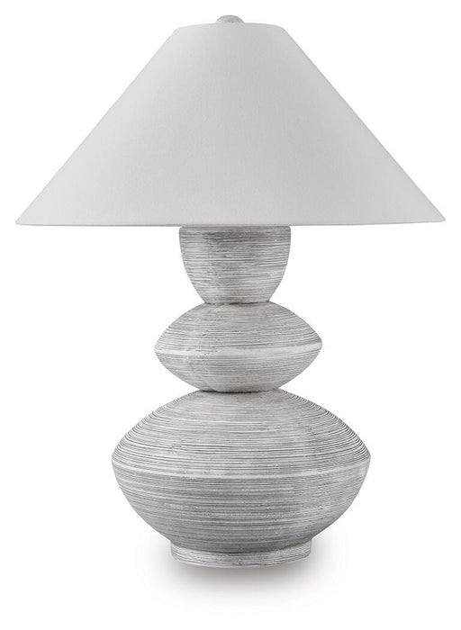 Ashley Furniture Brickdon table lamp with a sleek base and fabric shade, ideal for living room or bedside decor.