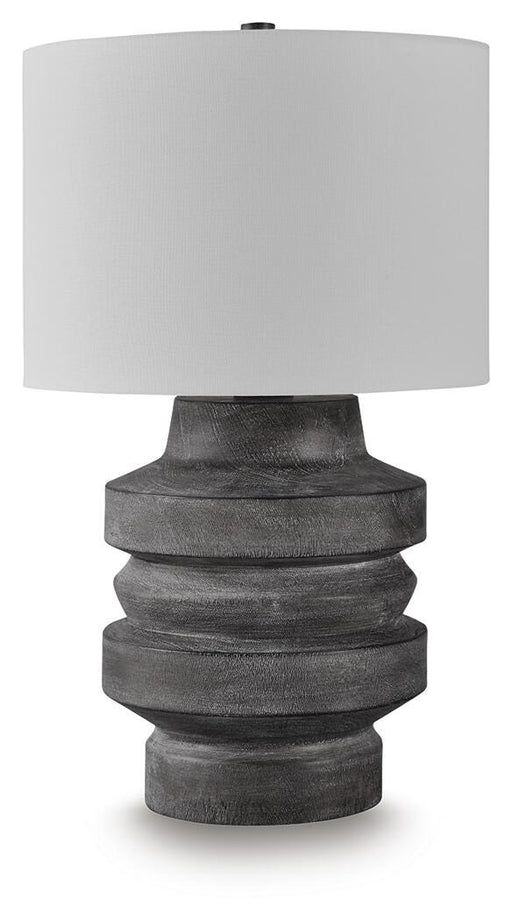 Ashley Furniture Wahida table lamp with beige fabric shade and decorative base, ideal for living room or bedside lighting.