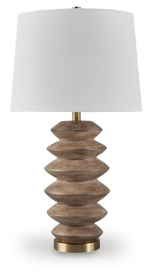 Ashley Furniture Jyllyard table lamp with a sleek base and fabric lampshade, ideal for modern living room or bedside decor.