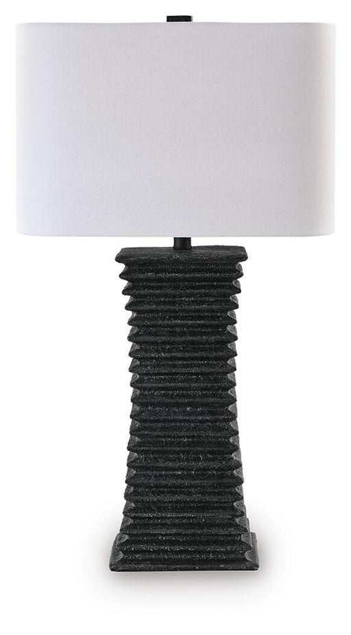 Ashley Furniture Golzar table lamp with a sleek design, featuring a white shade and decorative base for stylish home lighting.