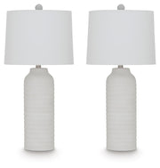 Pair of Ashley Furniture Vauville table lamps with ceramic bases and fabric shades, ideal for bedside or living room decor.