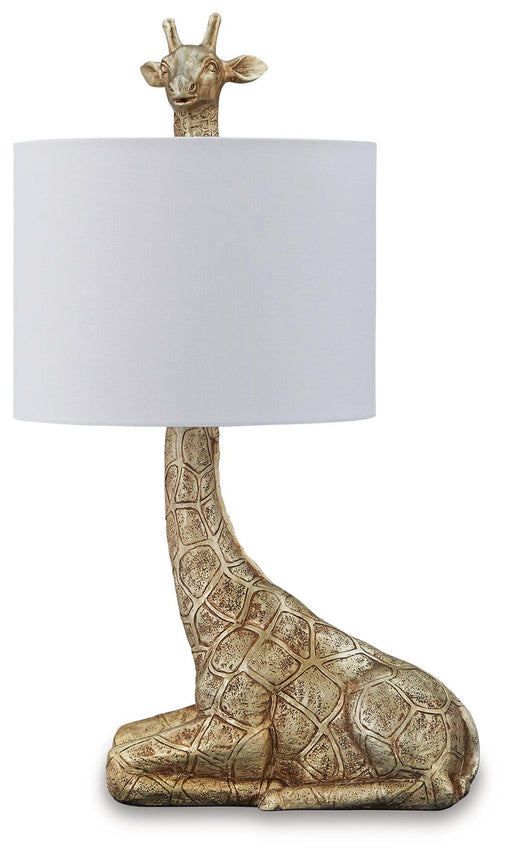 Ashley Furniture Ferrison table lamp with a sleek metal base and fabric shade, perfect for enhancing living room or bedroom decor.