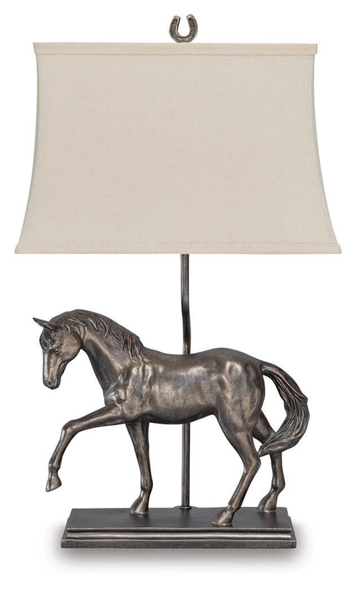 Sandorman table lamp by Ashley Furniture with a sleek design, featuring a white shade and modern base for stylish home lighting.