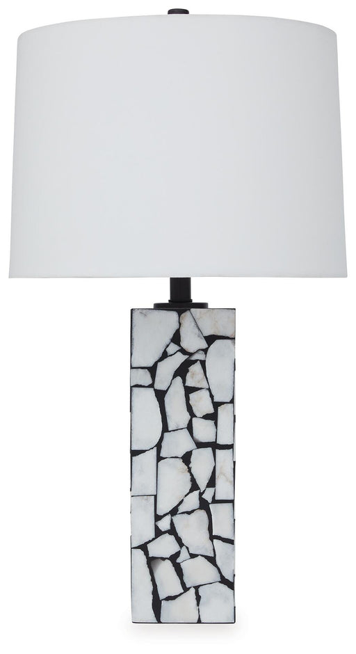 Ashley Furniture Macaria table lamp with a sleek design and fabric shade, perfect for enhancing home decor.
