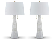 Ashley Furniture Laurellen Lamp Set, stylish table lamps with beige shades and decorative bases, perfect for living room decor.