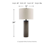 Ashley Furniture Dingerly table lamp set with two elegant ceramic lamps featuring neutral shades and decorative bases.