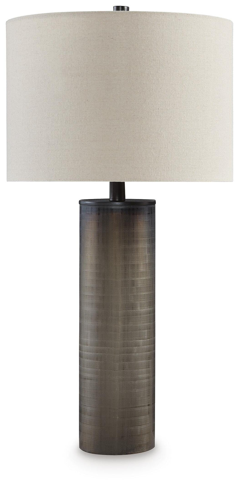 Ashley Furniture Dingerly table lamp set featuring two stylish lamps with beige shades and modern bases.