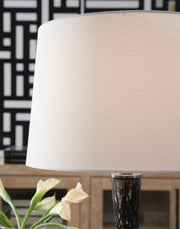 Ashley Furniture Tenslow table lamp set with detailed shade featuring modern design and neutral finish.