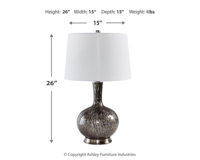 Ashley Furniture Tenslow table lamp set featuring two elegant lamps with fabric shades and wooden bases.