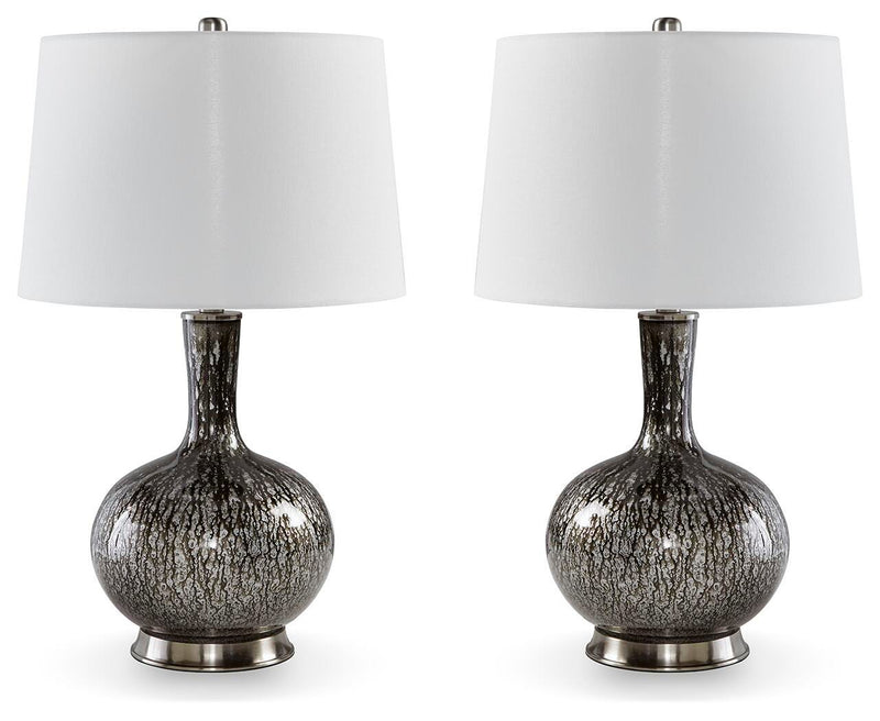 Ashley Furniture Tenslow Lamp Set with two stylish table lamps featuring neutral-colored shades and modern design.