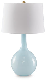 Ashley Furniture Rylanton table lamp with a sleek design, featuring a white lampshade and decorative base.