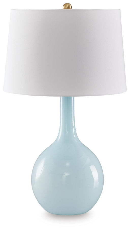 Ashley Furniture Rylanton table lamp with a sleek design, featuring a white lampshade and decorative base.