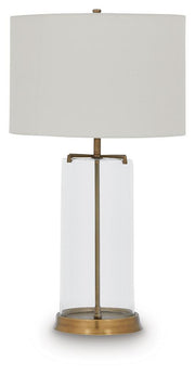 Ashley Furniture Gizeh Table Lamp with a sleek ceramic base and fabric shade, perfect for modern living room decor.