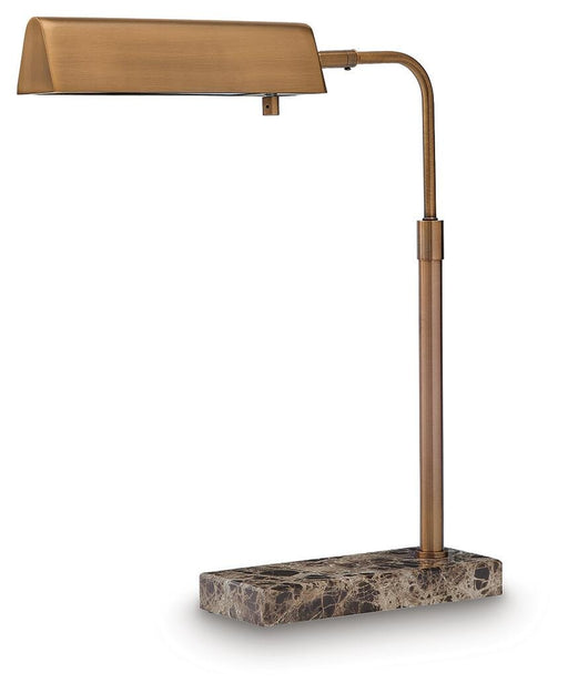 Ashley Furniture Yafe desk lamp, table lamp with a sleek modern design, featuring a metal base and fabric shade.