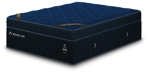 DreamCloud Hybrid Ultra 4.0 mattress with a plush top and supportive base, shown from an angled side view.