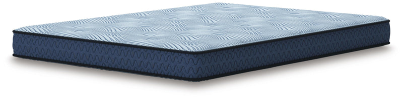 Ashley Furniture Peak 2.0 Bonnell hybrid mattress shown from an angled side view, highlighting its plush surface and supportive structure.