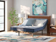 Ashley Furniture Peak 2.0 Bonnell Hybrid Mattress showing a side view with plush fabric cover and supportive mattress layers.