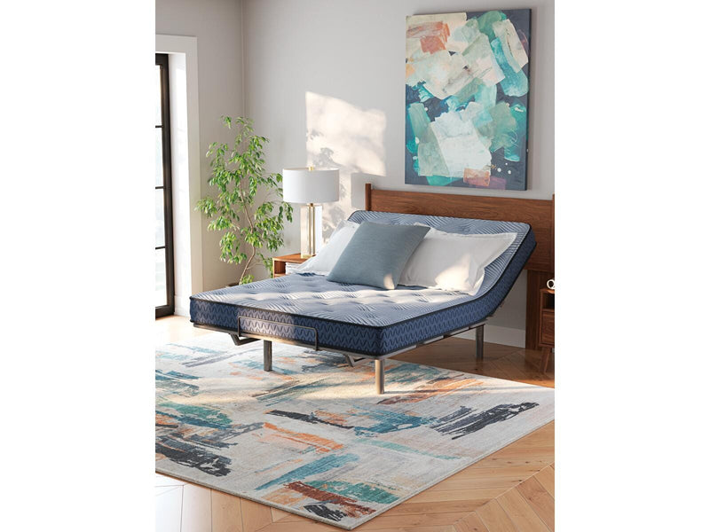 Ashley Furniture Peak 2.0 Bonnell Hybrid Mattress with plush top and supportive coils, shown in a vertical angle.