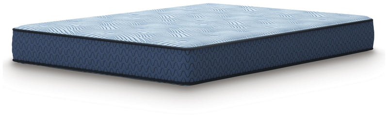 Ashley Furniture Peak 2.0 10 Hybrid Mattress shown from an angle, highlighting its plush surface and layered design for comfort and support.